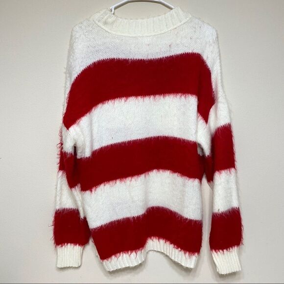 BP Red and White Striped Sweater Oversize XS Women Brushed Pullover - Picture 5 of 7